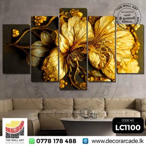 LC1100-Modern Abstract Golden Flower With Leaves Wall Art