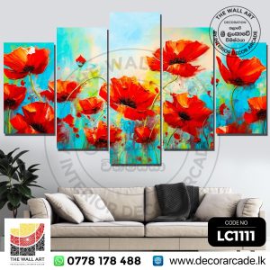 LC1111-Abstract Red Flowers In Blue Background Wall Art