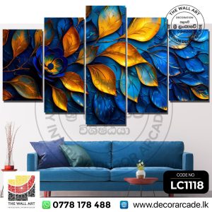 LC1118-Blue Mixed Golden Flower And Leaves Wall Art