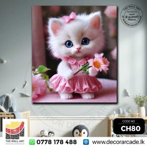 CH80-Beautiful Kitten In Rose Dress Wall Art