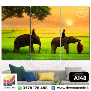 A148-Elephants Walking Behind The Monk Calmly Wall Art