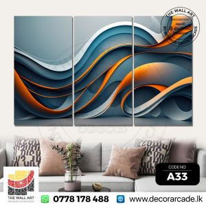 A33-Abstract Blue, Orange Waves Wall Art