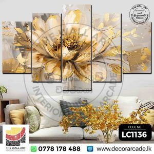 LC1136-Gold Mixed White Hibiscus Flower Wall Art