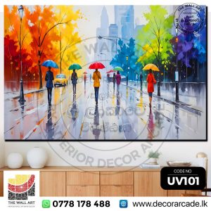 UV101-Painted Type Girls Walking At The Rain Wall Art