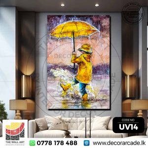 UV14-A Kid Walking On The Road In A Rainy Day Wall Art