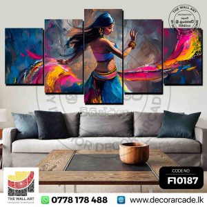 F10187 - A multi-panel canvas wall painting depicting an Indian woman dancing Wall Art