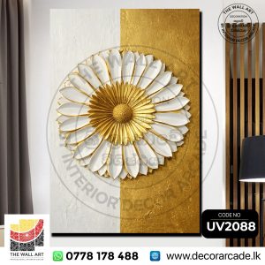 UV2088 3D White and Gold Flower Wall Art