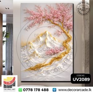 UV2089 Gold-Embellished Tree With Pink Cherry Blossoms Wall Art