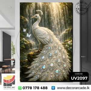 UV2097 Majestic White Peacock & Crystal Waterfall Wall Art