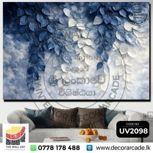 UV2098 Midnight Azure & Pearl White Leaf Cascade Wall Art