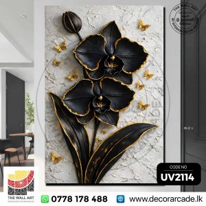 UV2114 Midnight Orchid & Golden Butterflies Wall Art